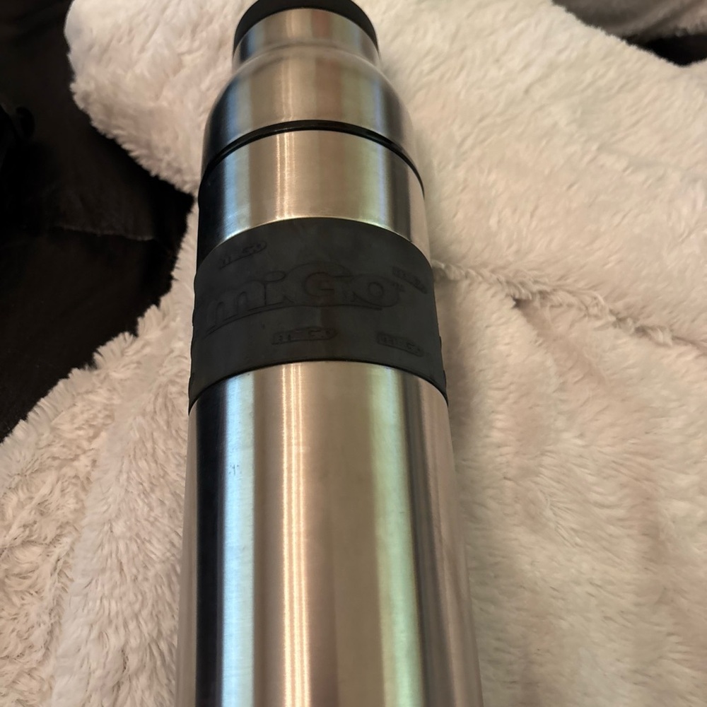 Stainless Steel Thermos with Black Carry Sling